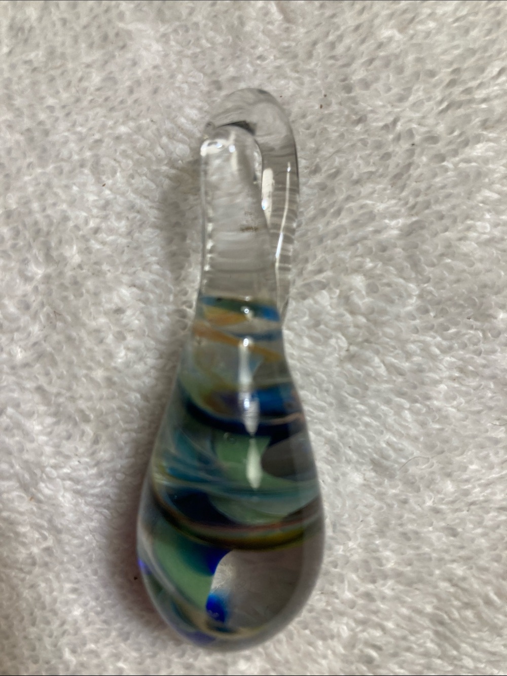 Handblown Glass Teardrop Pendant Necklace - Blue & Green Accent